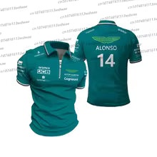Aston Martin T-shirt équipe de course costume d'entraînement Style de rue fermeture éclair polo Fernando Alonso 14 Kit homme femmes T-shirt à manches courtes KID150 KID160 S M. L' XL 2XL 3XL 4XL