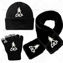 CR7 Ronaldos hiver chaud épaissir col tricoté chapeau écharpe gant résistant au froid écharpes Beanie doux fourrure cou plus chaud for 5-12 y
