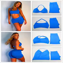 Ensemble soutien-gorge et short de sport pour femmes, haut extensible, fleur bleue électrique, confortable, entraînement, Yoga, vêtements actifs, tenue d'impact XS (équipement de secours de sécurité) S M. L'