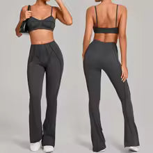 Ensembles de Yoga sans couture pour femmes, sport, Fitness, ajustement serré, épissage, levage des hanches, pantalons évasés, combinaisons de gymnastique d'entraînement de course en plein air S M. L' XL