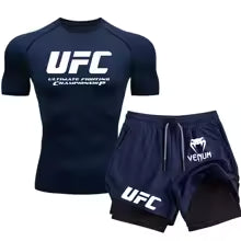 UFC hommes nouvel été Sports de plein air Fitness à manches courtes rue Jogging haut ensemble Combat serré élastique T-shirt ensemble Short et haut S(FR 46) M.(FR 48) L'(FR 50) XL(FR 52) XXL(FR 54)
