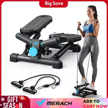 MERACH Stepper 2 en 1 pour la Maison, Mini Stepper Swing Silencieux 150 kg avec Écran LCD, Stepper Fitness avec Cordes de Puissance pour l'Entraînement des Jambes, des Bras, des Fesses