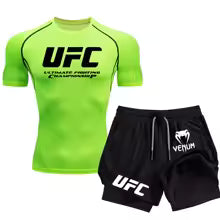 UFC hommes nouvel été Sports de plein air Fitness à manches courtes rue Jogging haut ensemble Combat serré élastique T-shirt ensemble Short et haut S(FR 46) M.(FR 48) L'(FR 50) XL(FR 52) XXL(FR 54)