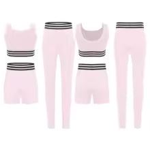 Tenue de sport 3 pièces pour filles, survêtement sans manches, gilet court rayé avec short et Leggings, ensemble pour Yoga, course à pied, cyclisme, entraînement
