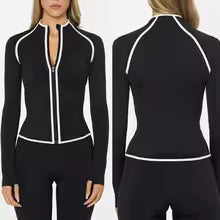 Veste de sport pour femme à manches longues , chemise de yoga avec fermeture éclair