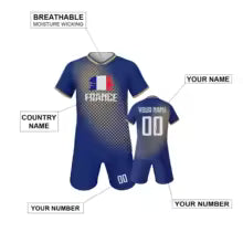 Maillot de Football de France Personnalisé pour Enfant, Kit d'Entraînement, Uniforme de l'Équipe des Jeunes, avec Nom et Numéro, Cadeau pour Garçon et Fille 3-4Y(100cm) 4-5Y(110cm) 5-6Y(120cm) 7-8Y(130cm) 9-10Y(140cm) 11-12Y(150cm) 13-14Y(160cm)