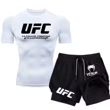 UFC hommes nouvel été Sports de plein air Fitness à manches courtes rue Jogging haut ensemble Combat serré élastique T-shirt ensemble Short et haut S(FR 46) M.(FR 48) L'(FR 50) XL(FR 52) XXL(FR 54)