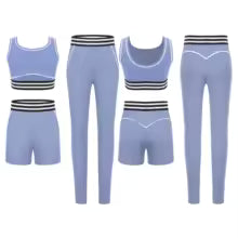 Tenue de sport 3 pièces pour filles, survêtement sans manches, gilet court rayé avec short et Leggings, ensemble pour Yoga, course à pied, cyclisme, entraînement