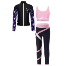 Combinaisons de sport pour enfants, ensemble de sport pour filles, tenues athlétiques de gym, legging Glaith, sweat-shirt à fermeture éclair à manches longues 6 8 10 12 14 16