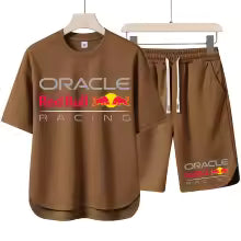 Red Bull Racing Logo taille européenne été gaufre hommes décontracté coton lin à manches courtes + Short de sport ensemble costume de Jogging en plein airM. L' XL XXL XXXL