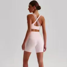 Ensemble de Legging court de Yoga pour femmes, couleur unie, taille haute, serré, dos croisé, bretelles à fort Impact, soutien-gorge de Fitness, haut de sport S M. L' XL