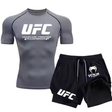 UFC hommes nouvel été Sports de plein air Fitness à manches courtes rue Jogging haut ensemble Combat serré élastique T-shirt ensemble Short et haut S(FR 46) M.(FR 48) L'(FR 50) XL(FR 52) XXL(FR 54)