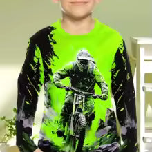 T-shirt à manches longues pour garçons, vêtements pour enfants, graphique de vélo 3D, toutes saisons, pull décontracté, à la mode, D343, Y-3 100 110 120 130 140 150 160