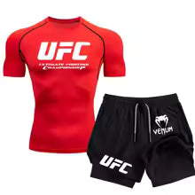 UFC hommes nouvel été Sports de plein air Fitness à manches courtes rue Jogging haut ensemble Combat serré élastique T-shirt ensemble Short et haut S(FR 46) M.(FR 48) L'(FR 50) XL(FR 52) XXL(FR 54)