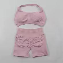 Ensemble de Shorts de sport 2 pièces ensemble de Yoga sans couture survêtement d'entraînement haut de Yoga licou et costumes courts de sport vêtements de sport ensemble de gymnastique de Fitness XS (équipement de secours de sécurité) S M. L' XL