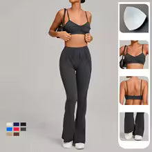 Ensembles de Yoga sans couture pour femmes, sport, Fitness, ajustement serré, épissage, levage des hanches, pantalons évasés, combinaisons de gymnastique d'entraînement de course en plein air S M. L' XL