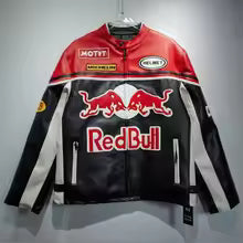 Nouvelle arrivage :Veste en cuir PU Style Red Bull 2025 - Manteau de moto vintage, veste de course imperméable coupe-vent pour hommes et femmes M.(FR 48) L'(FR 50) XL(FR 52) XXL(FR 54)