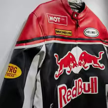 Nouvelle arrivage :Veste en cuir PU Style Red Bull 2025 - Manteau de moto vintage, veste de course imperméable coupe-vent pour hommes et femmes M.(FR 48) L'(FR 50) XL(FR 52) XXL(FR 54)