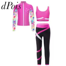 Combinaisons de sport pour enfants, ensemble de sport pour filles, tenues athlétiques de gym, legging Glaith, sweat-shirt à fermeture éclair à manches longues 6 8 10 12 14 16