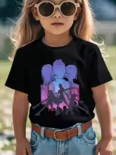 2025 Huntrix chasseurs de démons confort couleurs t-shirt famille anniversaire t-shirts cadeau d'anniversaire enfant DemonHunter Merch Kpop jeunesse chemise 150 140 100 110 120 130 160