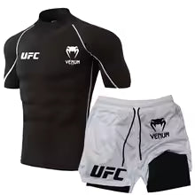 UFC hommes T-shirt serré short été décontracté sport combat rue mode haut de fitness pantalon deux pièces ensemble crème solaire haut S M. L' XL XXL