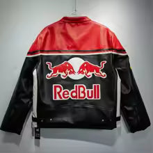 Nouvelle arrivage :Veste en cuir PU Style Red Bull 2025 - Manteau de moto vintage, veste de course imperméable coupe-vent pour hommes et femmes M.(FR 48) L'(FR 50) XL(FR 52) XXL(FR 54)