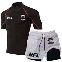 UFC hommes T-shirt serré short été décontracté sport combat rue mode haut de fitness pantalon deux pièces ensemble crème solaire haut S M. L' XL XXL