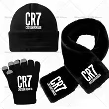 CR7 Ronaldos hiver chaud épaissir col tricoté chapeau écharpe gant résistant au froid écharpes Beanie doux fourrure cou plus chaud for 5-12 y