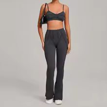 Ensembles de Yoga sans couture pour femmes, sport, Fitness, ajustement serré, épissage, levage des hanches, pantalons évasés, combinaisons de gymnastique d'entraînement de course en plein air S M. L' XL